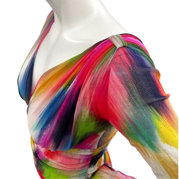 Fuzzi Womens Bodycon Multi Form Fitting Dress Long Sleeve Made in Italy NWT Lrg - Picture 6 of 14